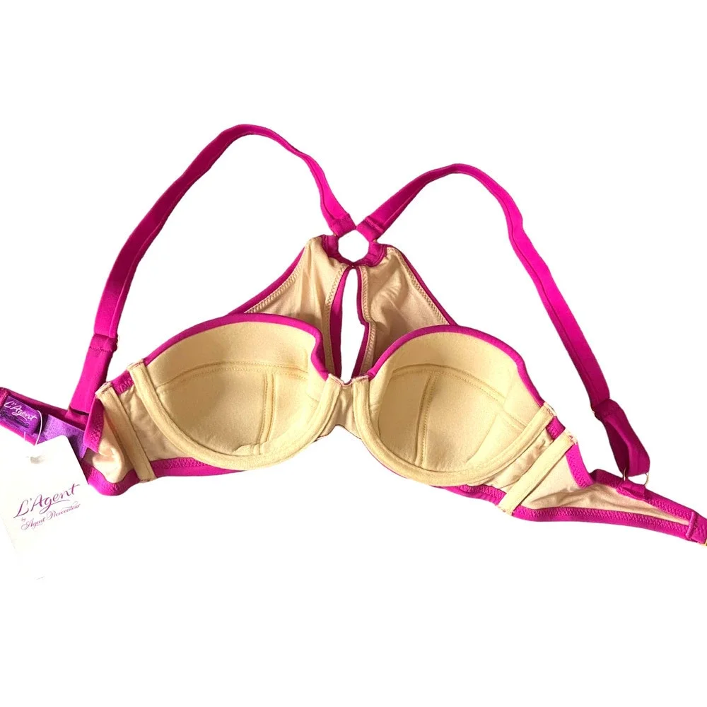 L'Agent by Agent Procovateur Women's Adrina Criss Cross Halter Bikini Top Pink S